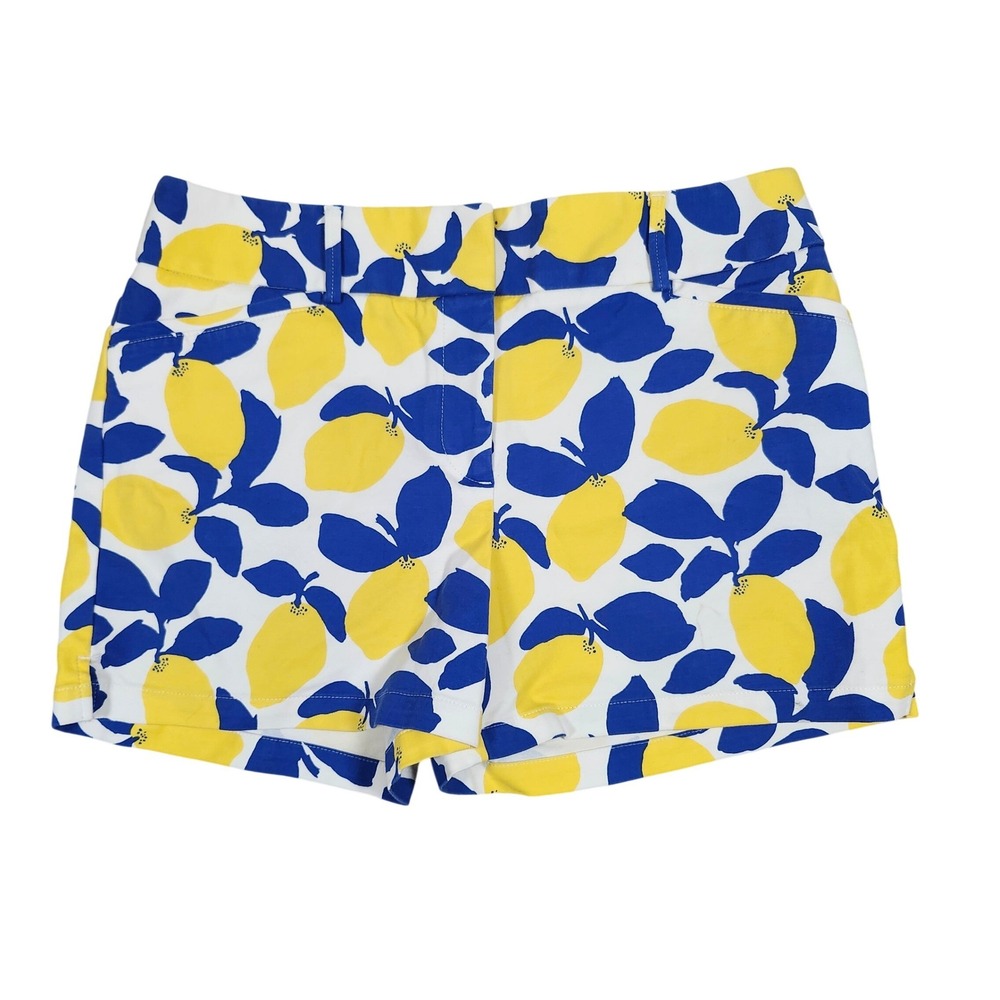 Ann Taylor LOFT Womens Lemon Print Chino Shorts Blue Yellow White Size 6 Cotton